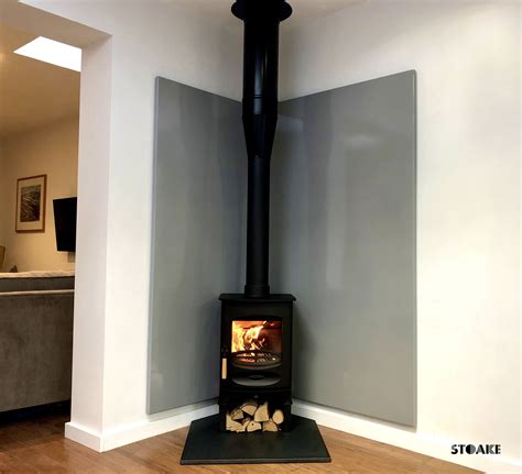 Our heatshields greatly reduce the distances that your stove can be placed next to combustible or non-combustible surfaces. . Wall heat shield for wood burning stove